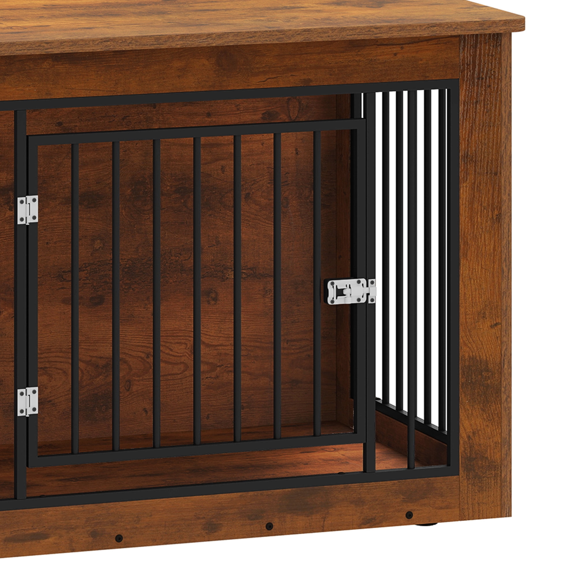 Uforic 38 Inch 2-in-1 Iron-Wood Fusion Indoor Dog Kennel Side End Table for Large Dogs, Waterproof Top & Safety Rounded Corner with Steel Lock, Holds up to 60 lbs, Rustic Brown