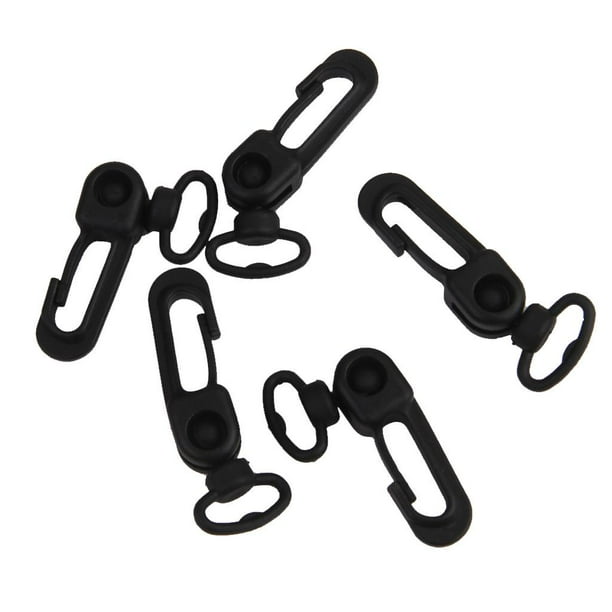 5x Mini Mosquetón Giratorio Cola de Plástico Negro Con Ganchos Colgantes Llavero