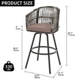 thumbnail image 2 of Dextrus Set of 4 Outdoor Rattan Wicker Bar Stools, Swivel Patio Bar Height Chairs, Counter Height Barstool with Cushions, Armrest and Footrest for Indoor, Garden, Poolside, Lawn, Backyard, Black, 2 of 9