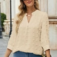 thumbnail image 4 of HAiming Women's Summer Chiffon Blouses Solid Color 3/4 Sleeve V Neck T-Shirt Trendy Loose Casual Dressy Pullover Tops, 4 of 8