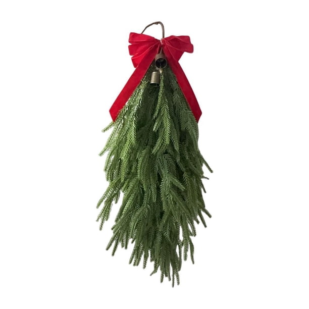 Guirnalda Navideña con Forma de Lágrima con Y Cascabeles, Corona Artificial para Puerta, Ideal para Fiestas, Invierno, Hogar, Boda, Arco de