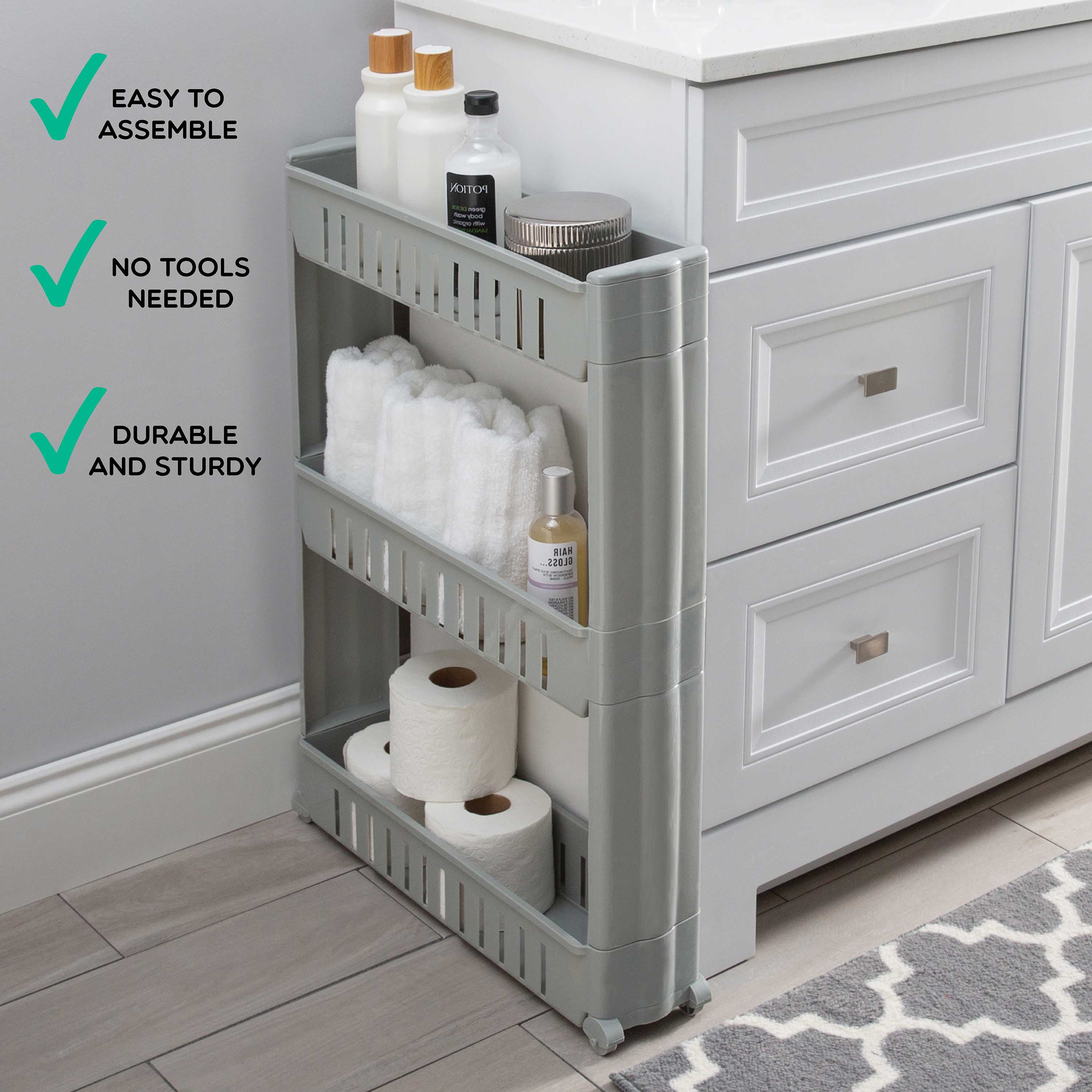 Simplify 3 Tier Slim Slide Out Storage Cart in Grey