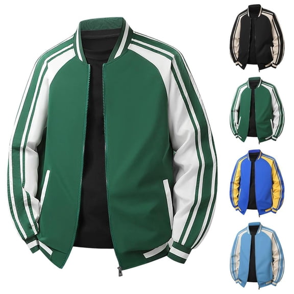 Bxsruta Mens Bomber Jackets Full Zip Casual Outerwear Striped Athletic Coats