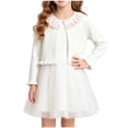 thumbnail image 3 of FRSASU Girls Lace Ruffle Collar Cropped Knit Shrug Long Sleeve Single Button Soft Cardigan Sweater for Dress Size 2-14T White-F, 3 of 9