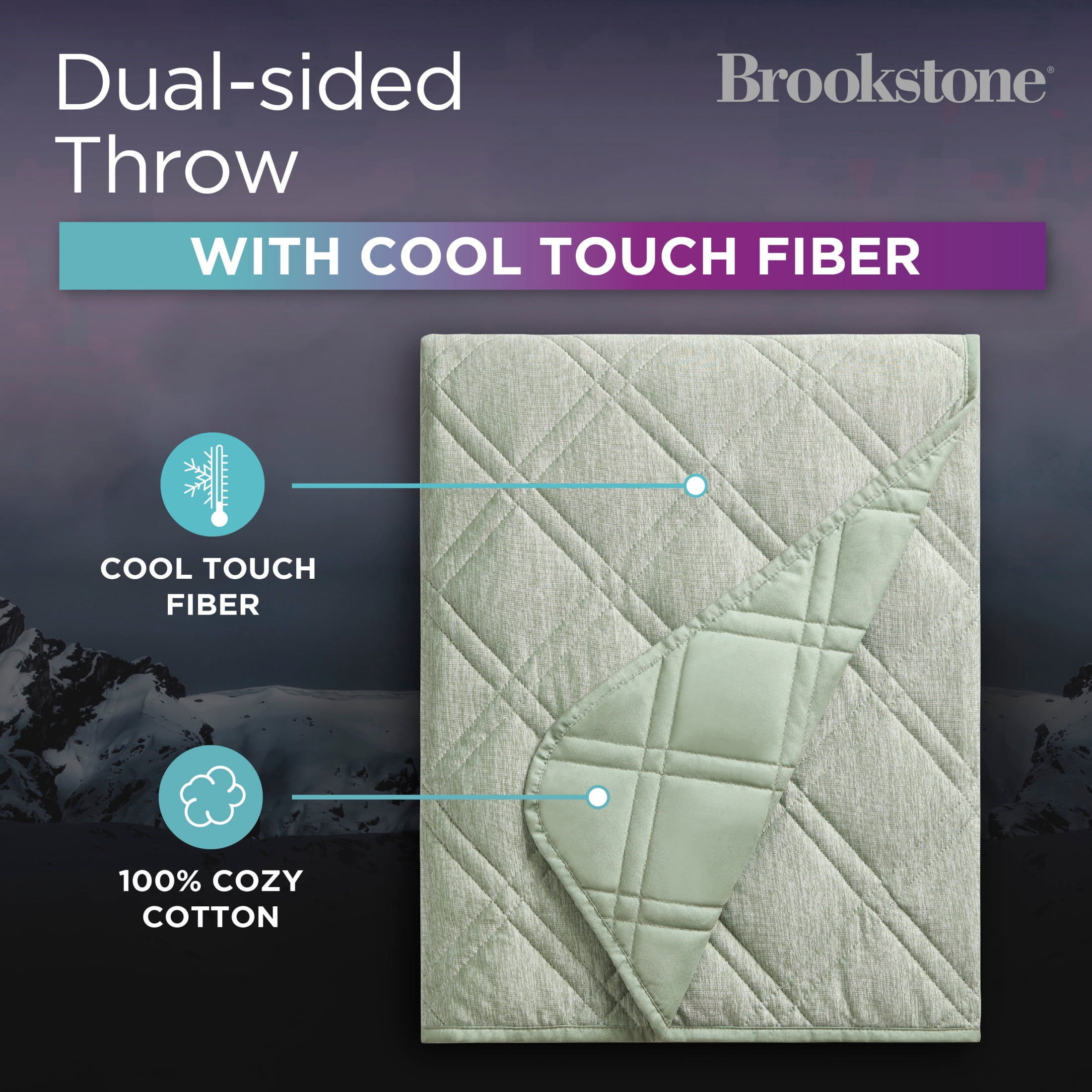 Brookstone Cooling Throw Green, Solid Print, Nylon Polyethylene, Knit, 1 Piece, Standard Size