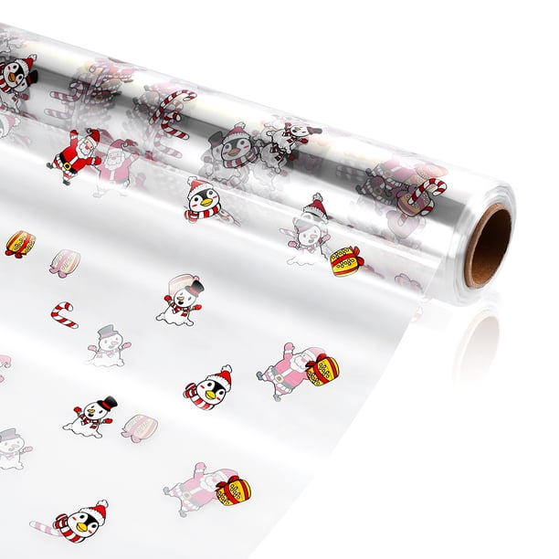 Rollo de celofán STOBOK de 3 milésimas de grosor, diseño de Papá Noel, bolsas de celofán para envolver cestas de regalo, manualidades (3000 x 80 cm)