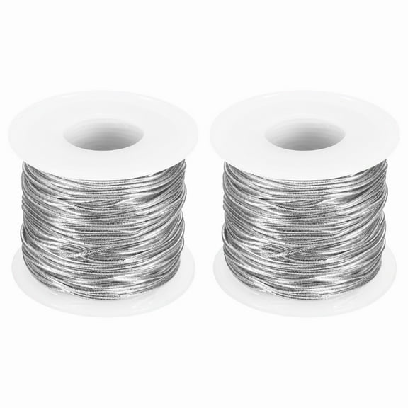 Uxcell 2 Roll 1mm Metallic Elastic Cords, Tinsel Elastic Stretch String Cord Thread Braiding Rope for Craft Making Gift Wrapping Ornaments, Silver Tone, 27 Yards Each