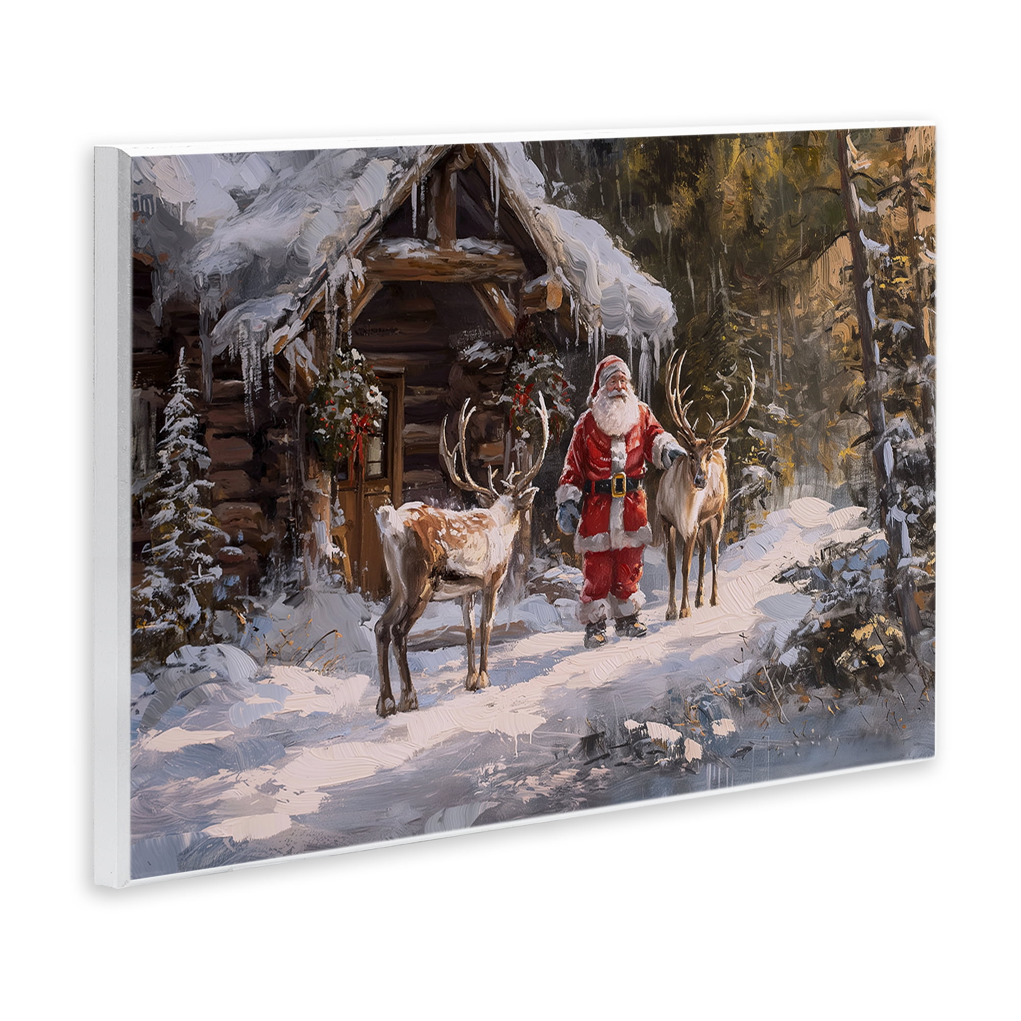Stupell Industries Traditional Santa by Cabin Holiday Painting Unframed Art Prints Wall Art, 15 x 10