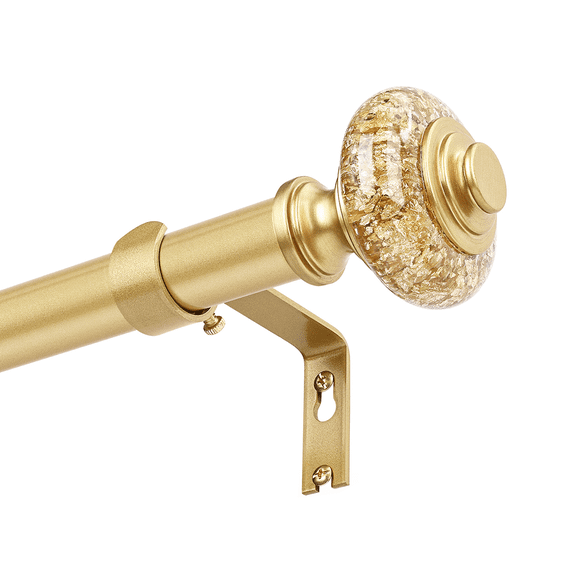 OLV 1" Gold Adjustable Curtain Rod with Decorative Vintage Crystal Foil Finials, 30-60"