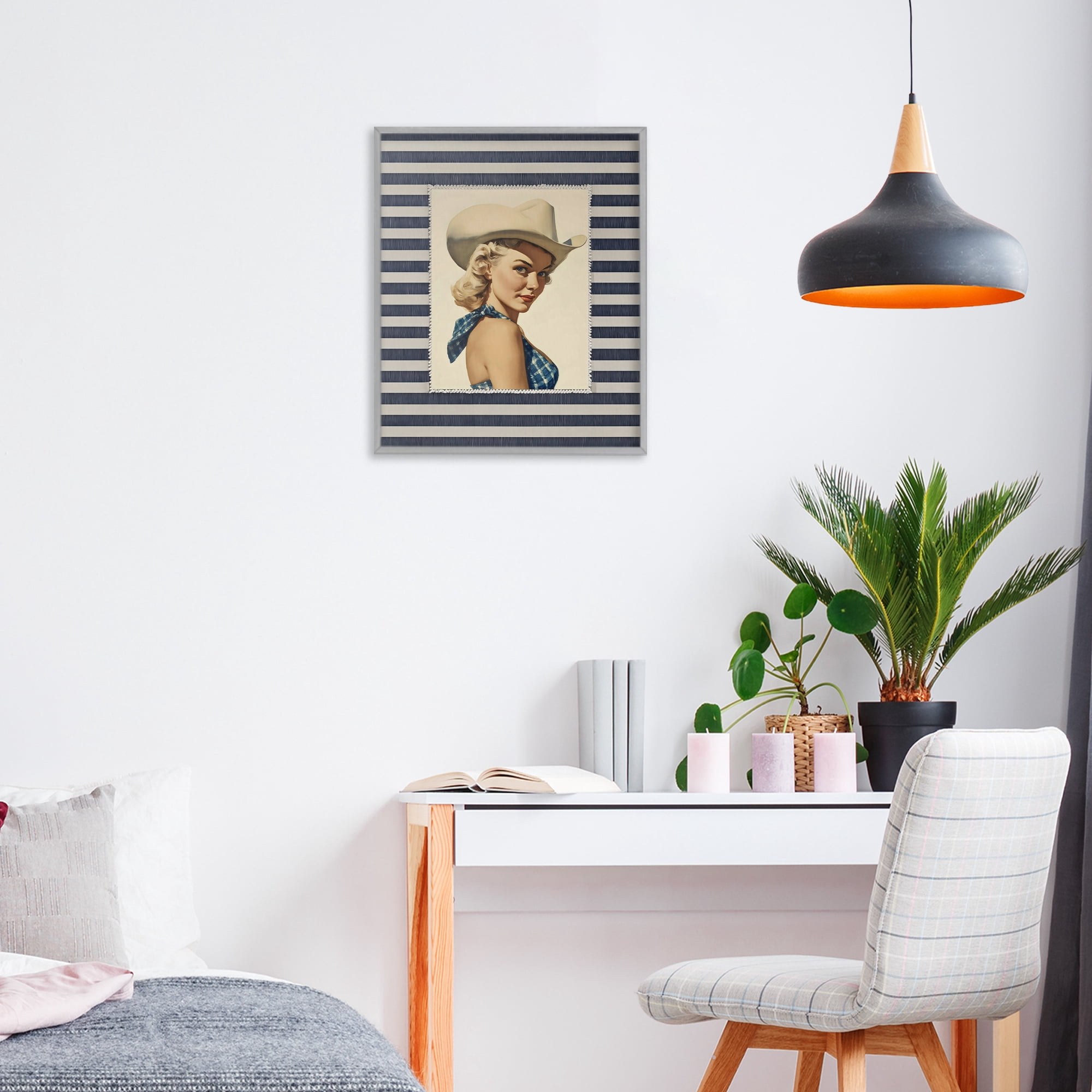 Stupell Industries Retro Cowgirl Stripes Gray Framed Giclee Art, design by Arlington Prints