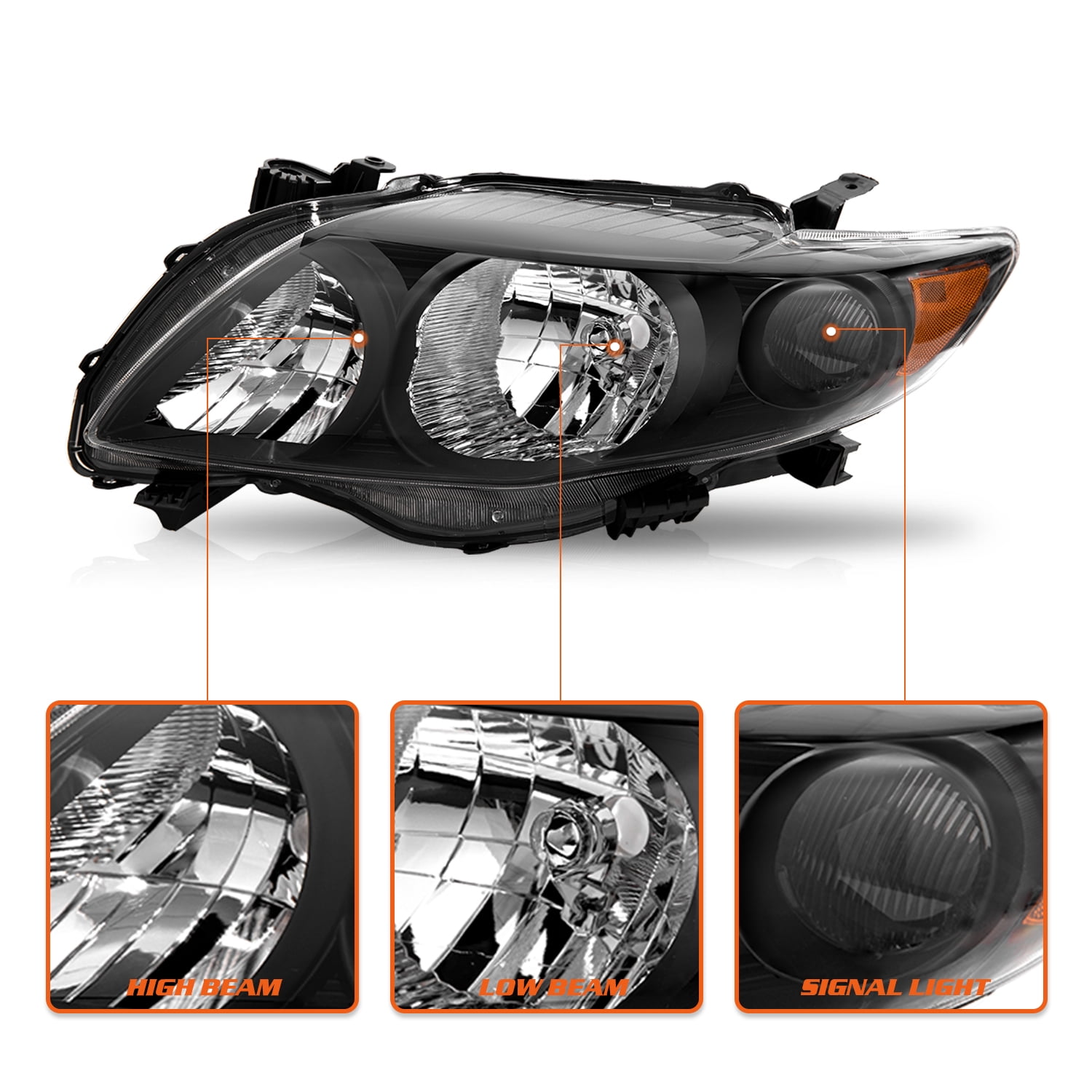 For 2009-2010 Toyota Corolla S CE LE XLE XRS Black Headlights Assembly Headlamps