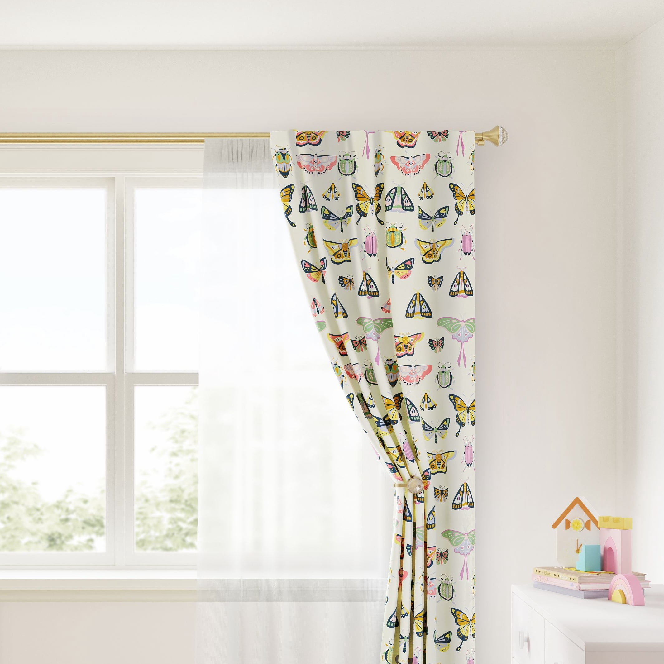 Mainstays Kids 3/4" Gold Faceted Gem Adjustable Double Curtain Rod, 48"-84"