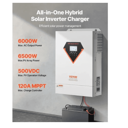 6000W All in One Pure Sine Wave Power Inverter Charger 48V DC to Single Phase for Off-Grid System Lead Acid Lithium Battery