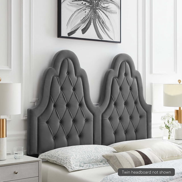 Modway Augustine Tête de Lit Simple Capitonnée en Velours de Performance, Charbon