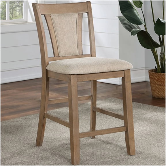 Natural Tone and Beige Counter Height Dining Chairs, Set of 2 Padded Leatherette Upholstered Solid Wood Chairs for Kitchen and Dining Room
