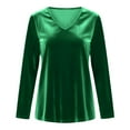 thumbnail image 6 of Huankd Velvet Tops for Women Long Sleeve V Neck Loose Fit Casual Dressy Blouses Fall Winter 2025 Soft Velour Shirts Green M, 6 of 7