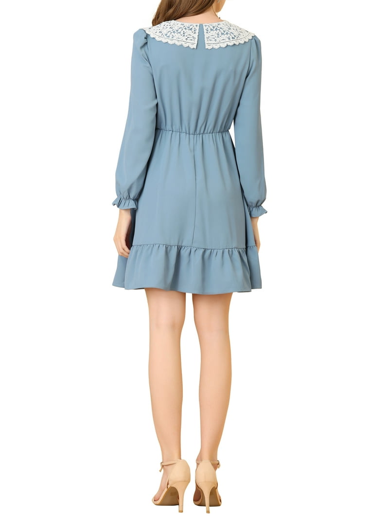 Allegra K Women's Retro Ruffle Hem Dresses A-Line Lace Panel Peter Pan  Collar Dress - Walmart.com