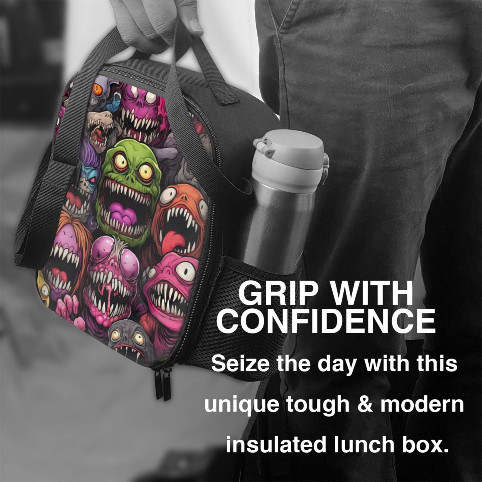 Ratiio Monstrous Cartoon Characters Print Lunch Box - Reusable Lunch Bag Men Adult Women- Insulated LunchBox