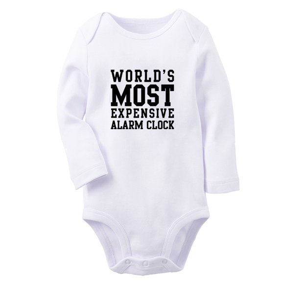 World's Most Expensive Alarm Clock Funny Rompers, Newborn Baby Unisex Bodysuits, Infant Jumpsuits, Toddler 0-12 Months Kids Long Sleeves Oufits (White, 6-12 Months)
