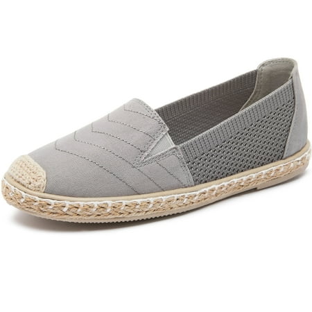 AOMAIS Women Espadrille Flats Mesh Knitted Shallow Slip Ons Comfy Breathable Canvas loafers Casual Daily Walking Shoes for Lady(Gray US11)