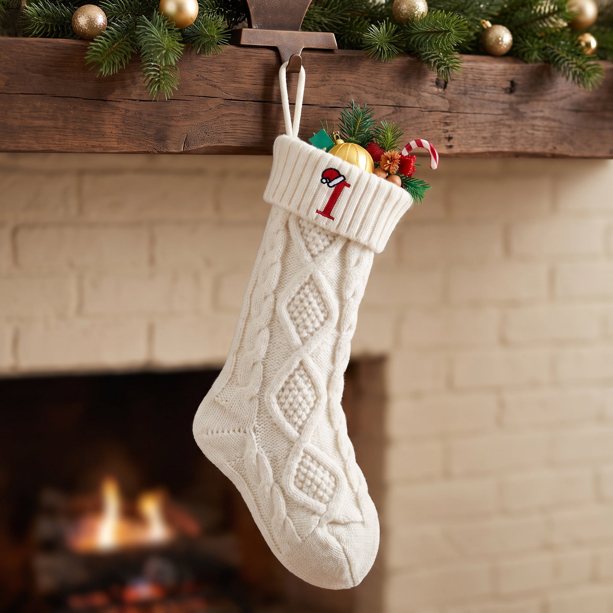 Unique Bargains Canine Bone Christmas Stocking Luxury Puppy Holiday Keepsake Sack Letter I 17"