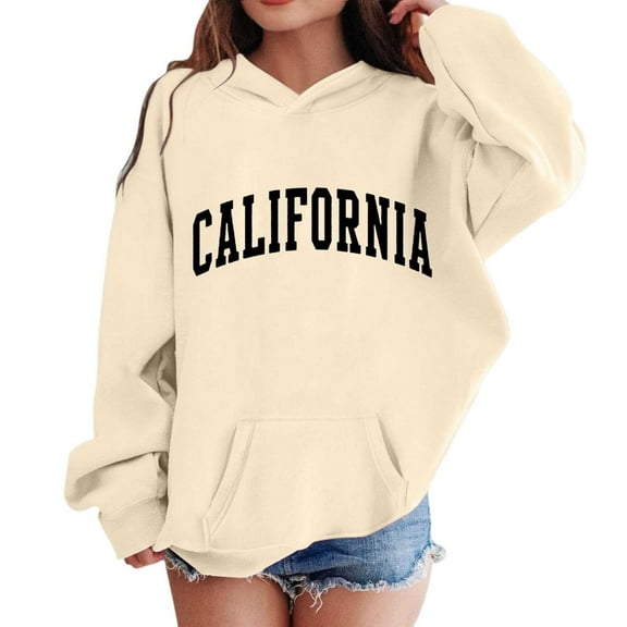 SGMVNU Teen Girls Boys Hoodies Cute Graphic Letter Print Hoodie Sweatshirt Tops Pullover Long Sleeve Shirt with Pocket Beige Size 7-8 Years