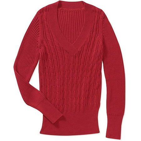 Faded Glory Women's V-Neck Cable Sweater