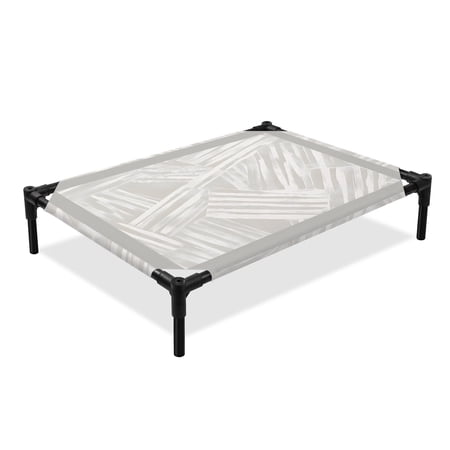 Abstract Over Lapping Lines Elevated Dog Bed Modern Square Frame Gray Cooling Breathable Outdoor Raised Dog Cot Bed with Metal Frame Non-Slip Feet for Large Dog 28x22in