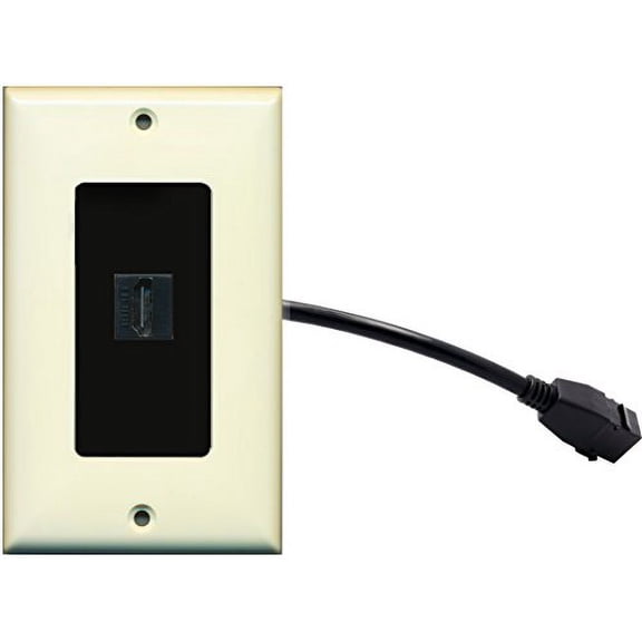 RiteAV (1 Gang Decorative HDMI Wall Plate w/Pigtail Extension Cable Lt. Almond (Black Insert)