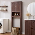 thumbnail image 6 of Aitjunz Over the Toilet Storage Cabinet, Modern Bathroom Organizer with 2 Fluted Doors, Adjustable Shelf and Open Storage Shelf, Freestanding Space Saver Cabinet for Small Bathroom, 6 of 7