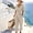 Beige, variant on MORTTIC Women's Fashion Solid Color 2-Piece Set Cross V-Neck Top & Wide Leg Jumpsuit with Pockets Casual Outfit Khaki，L
