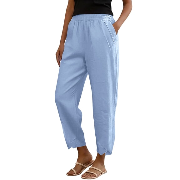 SwiftWear Women's High-Waist Cotton Linen Pants Loose Fit Breathable Trousers with Pockets Casual Comfort & Everyday Versatile Style
