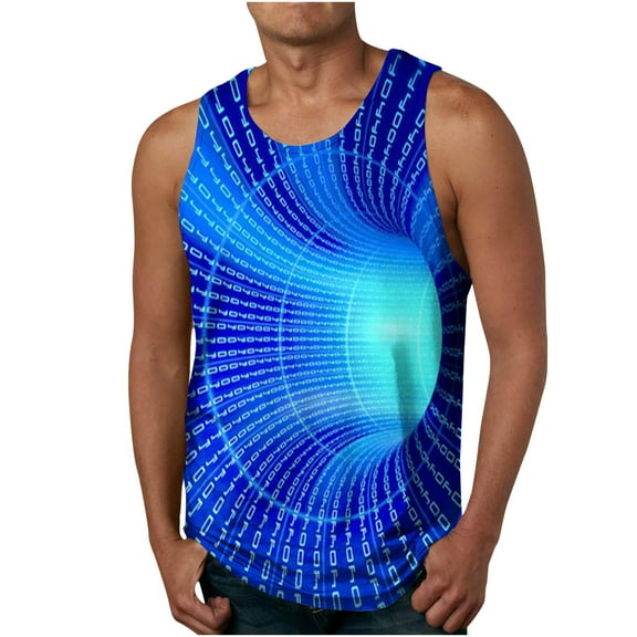 Honeeladyy Mens Fitness Tank Tops New Men's Track 3D Print Tank Top Casual Sports Sleeveless Round Neck T-shirt Tank Top/shirt Blouses