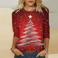 thumbnail image 2 of 3/4 Sleeve Shirts for Women Xmas Novelty Pullover Merry Christmas Outfits Crew Neck Clothing Snowflake Clothes Balloon Tops Lights Shining Star Tees Christmas Tree Sweatshirt, 2 of 4