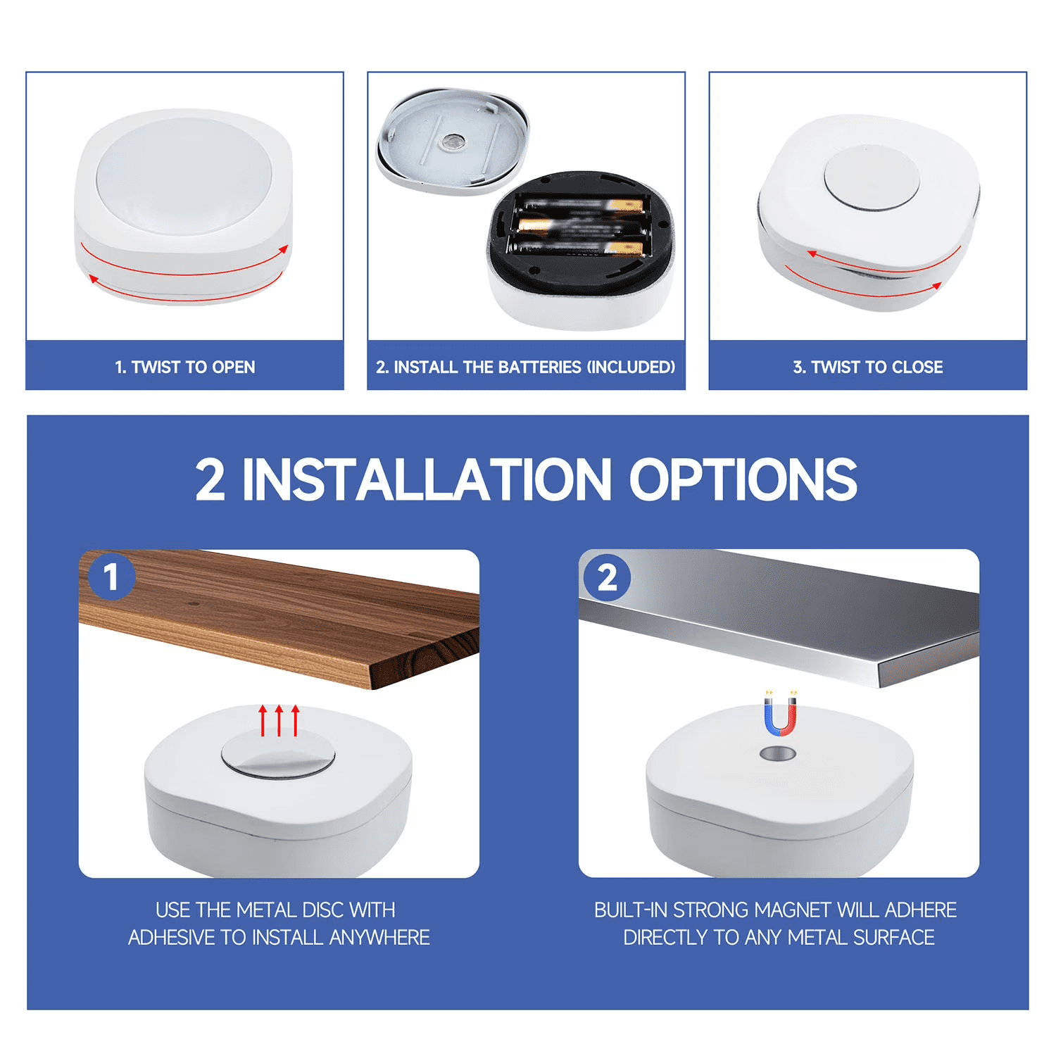 Cedar Hill Tap Light,LED Puck Lights 100 Lumens with Remote Control,Wireless Touch Light Under Cabinet,Night Light for Closet, Bedroom, Wall, Classroom