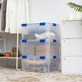 thumbnail image 5 of WeatherPro 60 Qt Storage Bins with Lids, 3 Pack, BPA-Free Plastic Gasket Box with Tight Latch and Seal, Stackable Nestable Tote Tub - Clear/Blue, 5 of 8