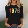 thumbnail image 1 of Uootdi Hauts pour Femmes Manches 3/4 Col Rond Imprimé Arc-en-Ciel Rétro 1976 Coupe Décontractée T-Shirts Nostalgiques d'Été Cadeau, 1 of 4
