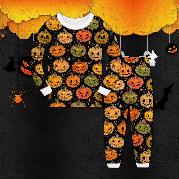 Outfit Sets for Boys Halloween Pumpkin Graphic Long Sleeve Crewneck Sweatshirt Casual Pants Loungewear Cozy 2 Piece Sets Size 2-3Y