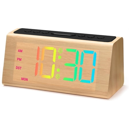 Osfvolr Wooden Digital Alarm Clock for Bedroom,Electric Desk Clock with USB Port,Loud Alarm for
