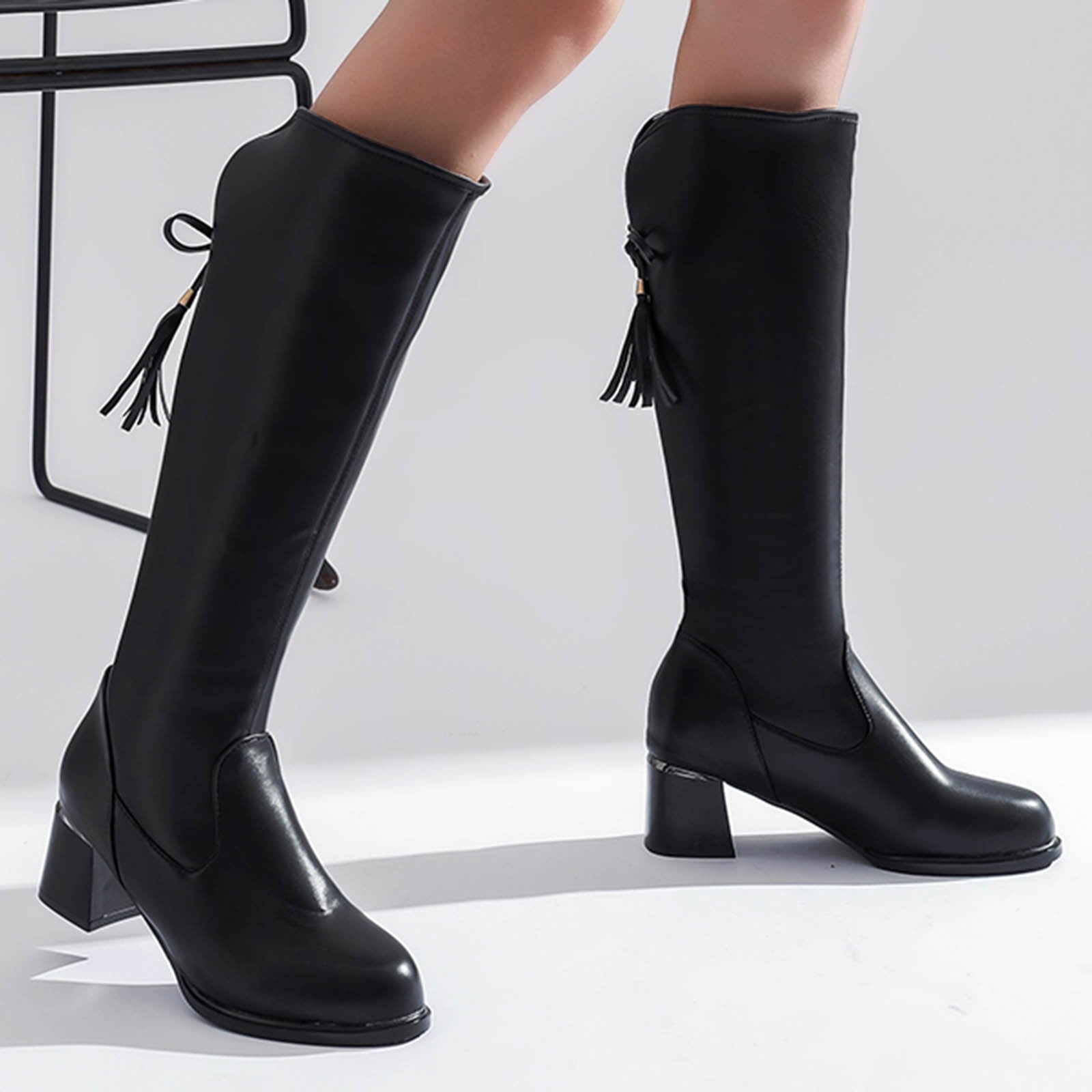 High heel mid calf boots sales