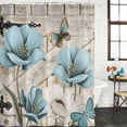 thumbnail image 2 of Teal Blue Tulips Shower Curtain, Waterproof Shower Curtains for Bathroom, Spring Floral Barn Doors Vintage Wood Beige Washable Fabric Bathtub Curtain Set Bath Decor with 12 Hooks Stall 36"x72", 2 of 8