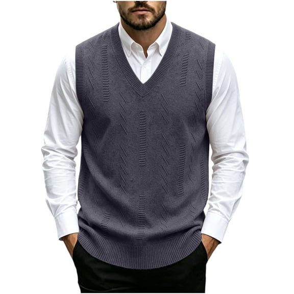 ZCFZJW Men's Sweater Vest Lightweight Classic V-Neck Knitted Pullover Sweaters Tops Trendy Fall Sleeveless Relaxed Fit Knitwear Vests J-Dark Gray L