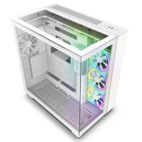 NZXT H9 Elite Dual-Chamber ATX Mid-Tower PC Gaming Case – Includes 3 x 120mm F120 RGB Duo Fans with Controller– Glass Front, Top