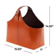 thumbnail image 4 of DecMode 15" Brown Leather Handmade Box Style Magazine Holder with Detail Stitching and Curved Buckle Handle, 4 of 14