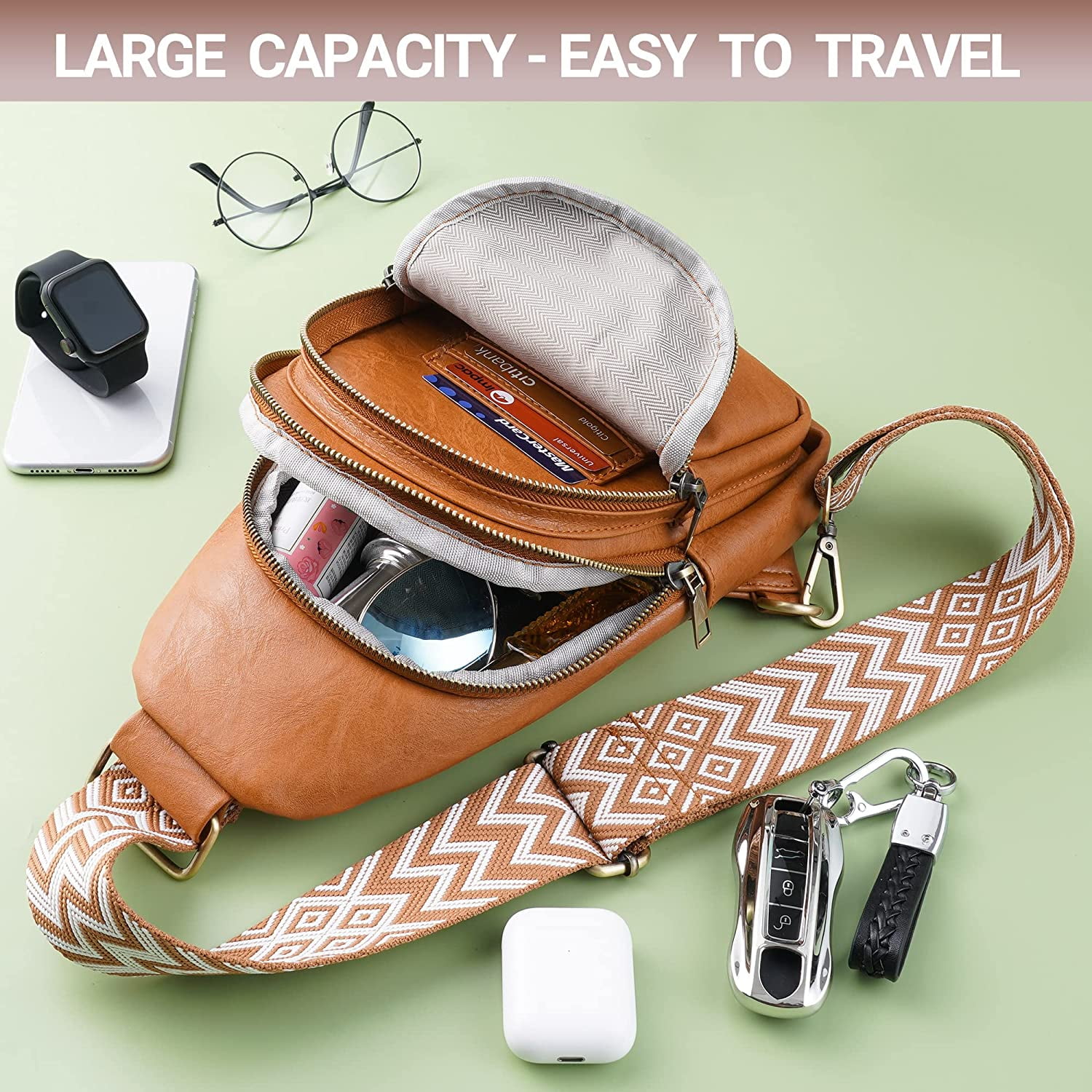 Sling Bag for Women PU Leather Sling Bags for Women Crossbody Fashion Sling Backpack Multipurpose Chest Bag for Women