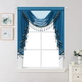 thumbnail image 2 of VOGOL Dark Blue Sheer Waterfall Valances, Luxury European Style Swag Curtains Valance for Living Room Bay Windows, Light Filtering Voile Curtain with Bead Tassels, 1 Panel, 39 inches Wide, 2 of 7