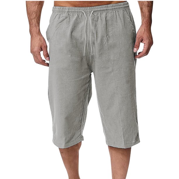 Pantalones de Lino Casual Suelto Cortado, Color Sólido Cordón Mezcla de Algodón para el Uso Diario