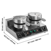 VEVOR Commercial Waffle Maker, Dual-Head Round Waffle Baker Machine, 2460W Non-Stick Stainless Steel Belgian Waffle Iron with Temp and Time Control, Handle, for Restaurant Bakery Snack Bar Family
