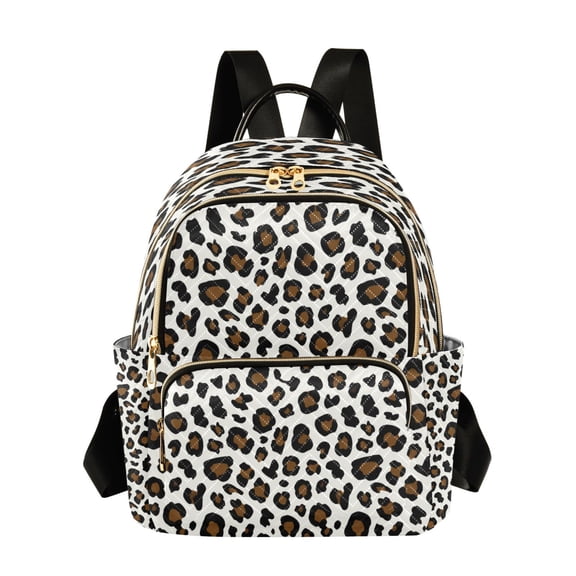 Qxltty Quilted Backpack for Women, Leopard Spots Travel Daypack with Front Pocket for Casual Daily Use