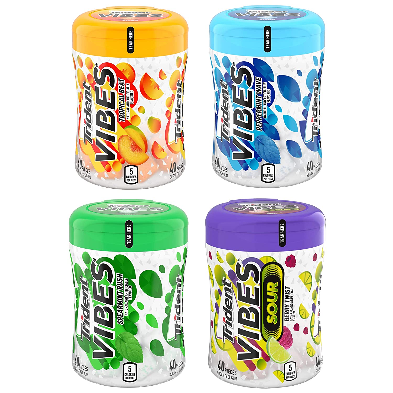 Trident Vibes Peppermint Wave, Spearmint Rush, Tropical Beat & Sour